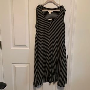Petite small dress in olive and black stripe print